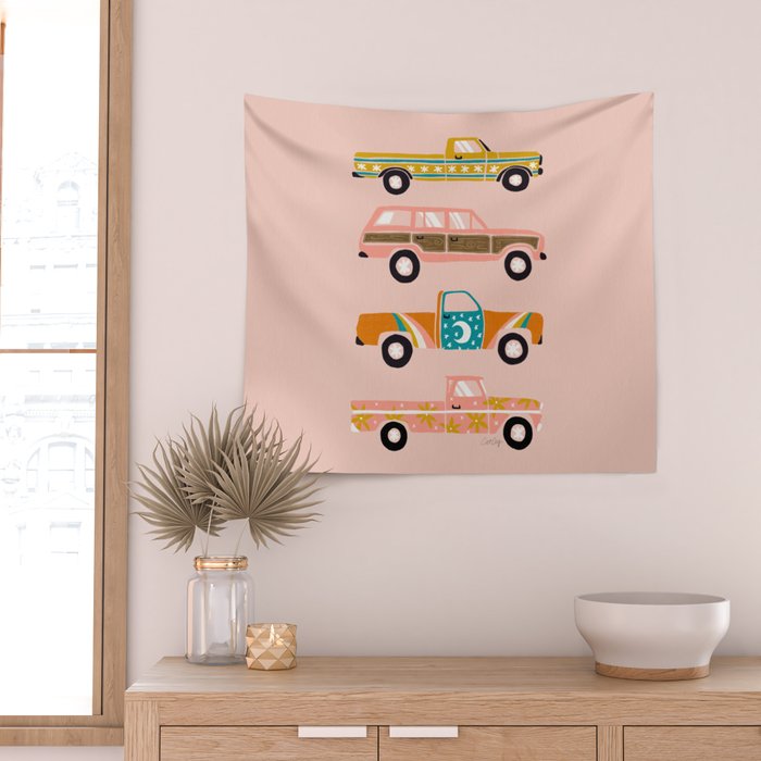 Retro Roads - Pink Palette Wall Tapestry Gallery Image 2
