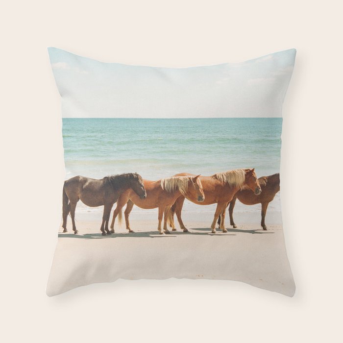 Summer Beach Horses Throw Pillow Gallery Image 1