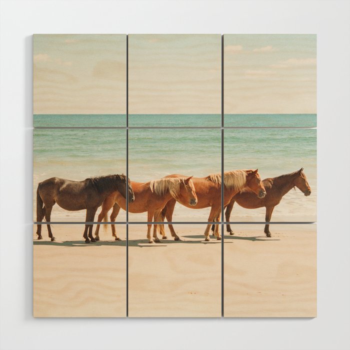 Summer Beach Horses Wood Wall Art Gallery Image 1