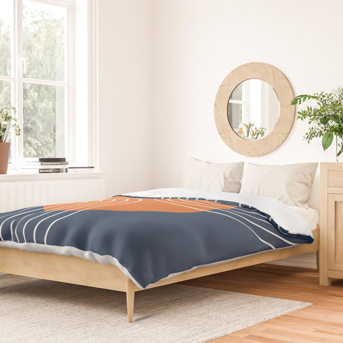 Mid Century Modern Geometric 161 Sun Rainbow abstract in Navy Blue Orange Duvet Cover Gallery Image 2