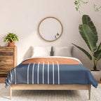 Mid Century Modern Geometric 161 Sun Rainbow abstract in Navy Blue Orange Comforter Gallery Image 3