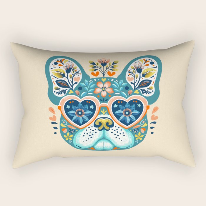 Cute French bulldog and heart shaped sunglasses  Rectangular Pillow Gallery Image 1