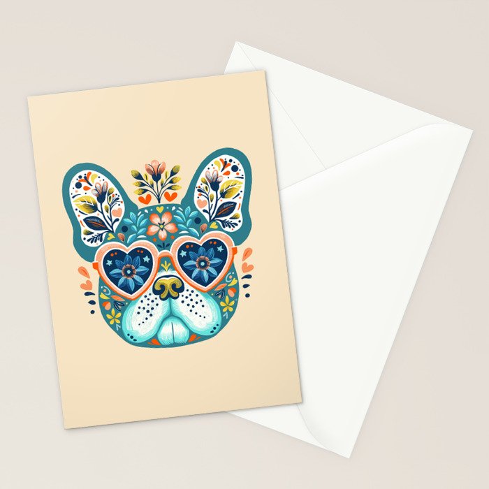 Cute French bulldog and heart shaped sunglasses  Stationery Card Gallery Image 2