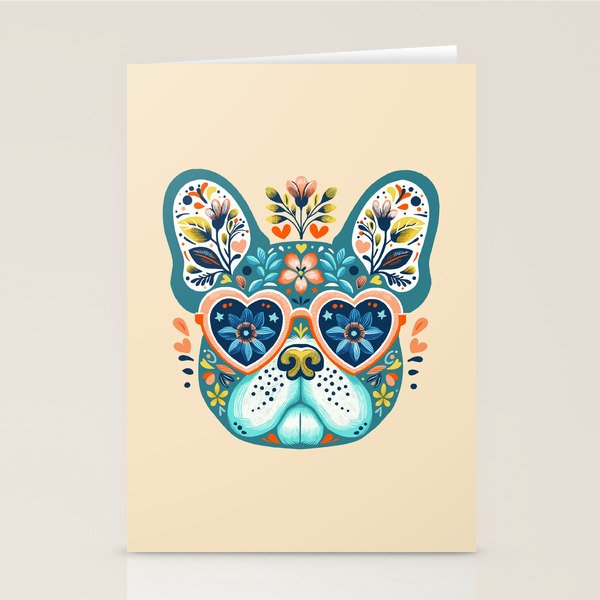 Cute French bulldog and heart shaped sunglasses  Stationery Card Gallery Image 1