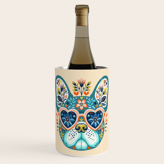 Cute French bulldog and heart shaped sunglasses  Wine Chiller Gallery Image 1