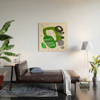Fun Mid Century Modern Abstract Minimalist Olive Green Rings Grey Black Accent Wood Wall Art Gallery Image 2