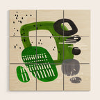 Fun Mid Century Modern Abstract Minimalist Olive Green Rings Grey Black Accent Wood Wall Art Gallery Image 1