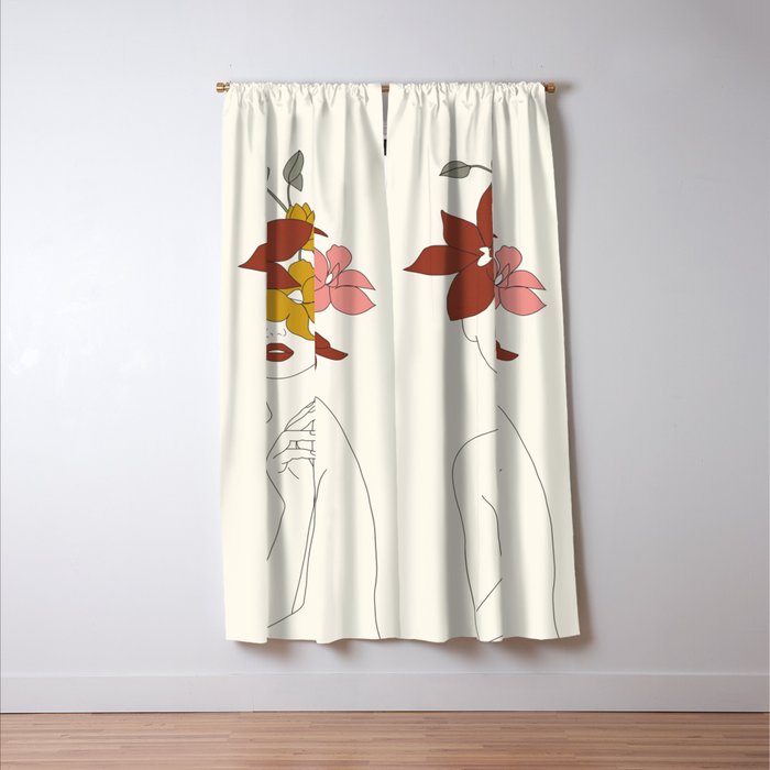 Colorful Thoughts Minimal Line Art Woman with Orchids Window Curtain Gallery Image 3