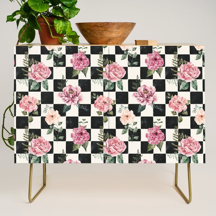 Moonlit Hollow Vintage Checkered Floral Credenza Gallery Image 1