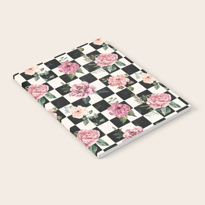Moonlit Hollow Vintage Checkered Floral Notebook Gallery Image 1