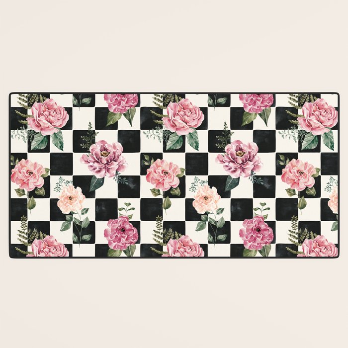 Moonlit Hollow Vintage Checkered Floral Desk Mat Gallery Image 3