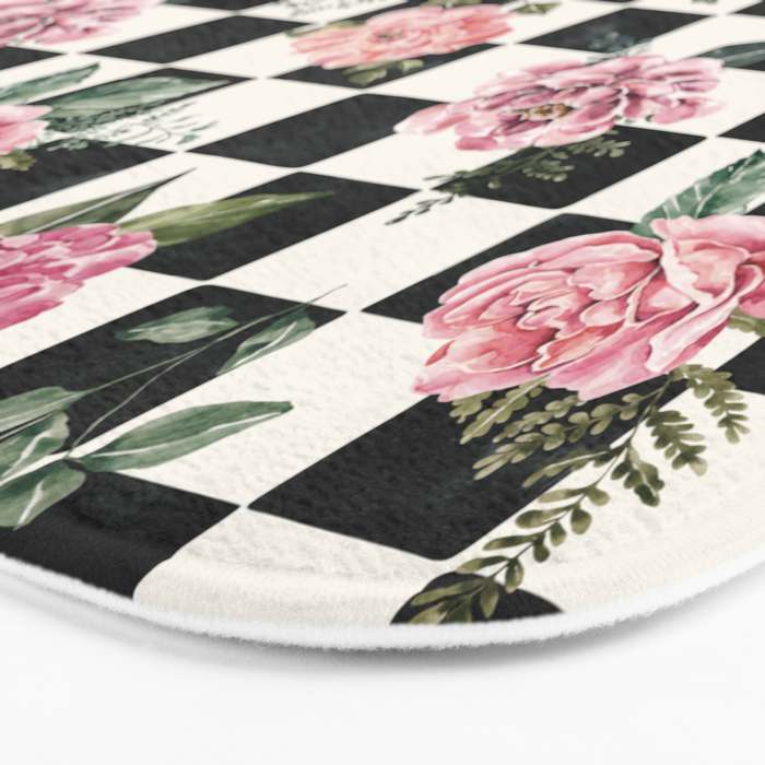 Moonlit Hollow Vintage Checkered Floral Bath Mat Gallery Image 3