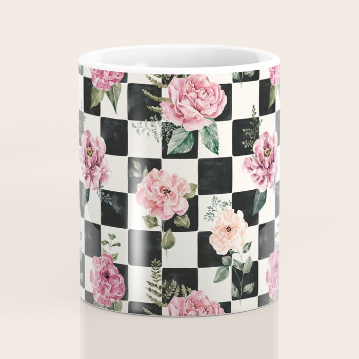 Moonlit Hollow Vintage Checkered Floral Coffee Mug Gallery Image 4