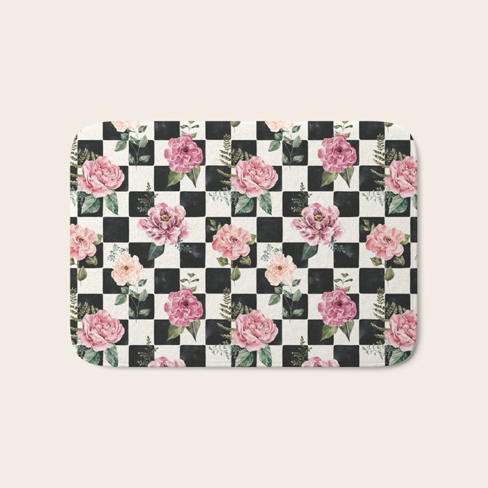 Moonlit Hollow Vintage Checkered Floral Bath Mat Gallery Image 1