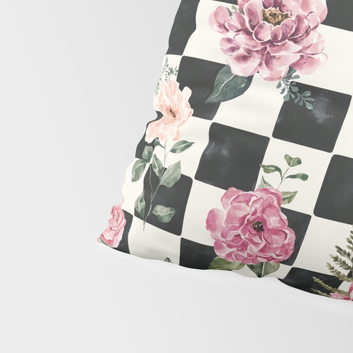 Moonlit Hollow Vintage Checkered Floral Pillow Sham Gallery Image 4