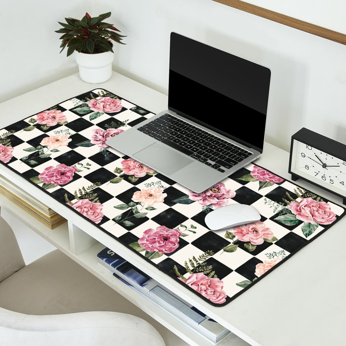 Moonlit Hollow Vintage Checkered Floral Desk Mat Gallery Image 2