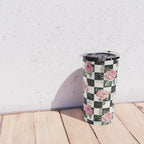 Moonlit Hollow Vintage Checkered Floral Travel Mug Gallery Image 4