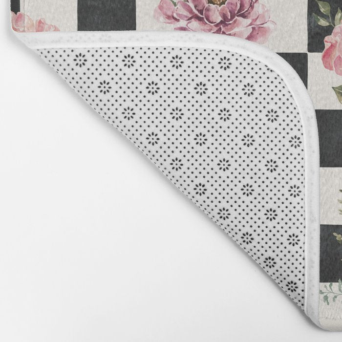 Moonlit Hollow Vintage Checkered Floral Bath Mat Gallery Image 2