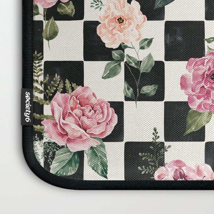 Moonlit Hollow Vintage Checkered Floral Laptop Sleeve Gallery Image 3