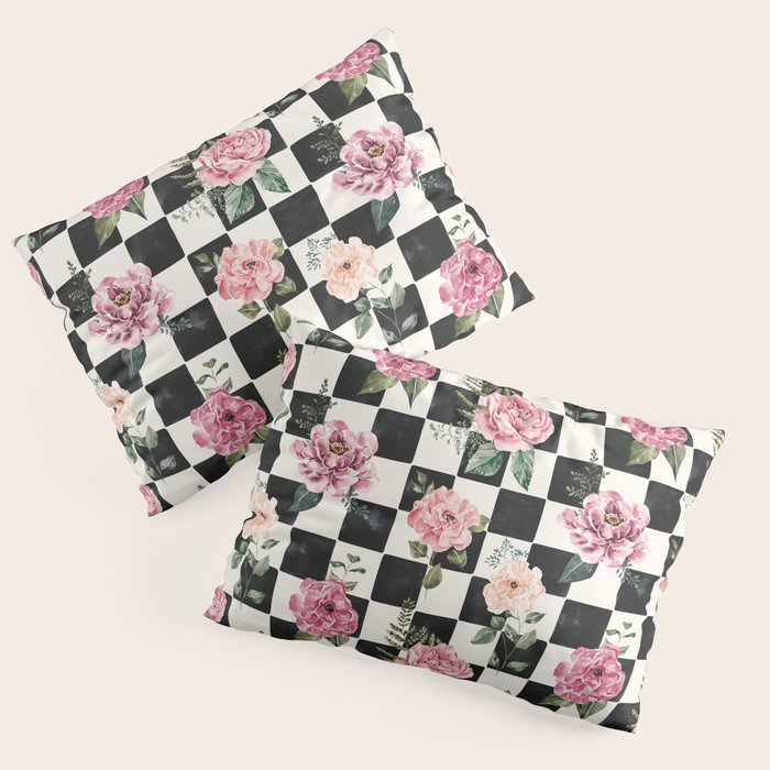Moonlit Hollow Vintage Checkered Floral Pillow Sham Gallery Image 3