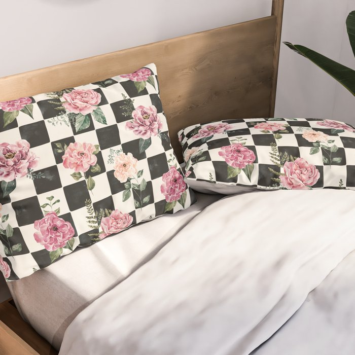 Moonlit Hollow Vintage Checkered Floral Pillow Sham Gallery Image 2