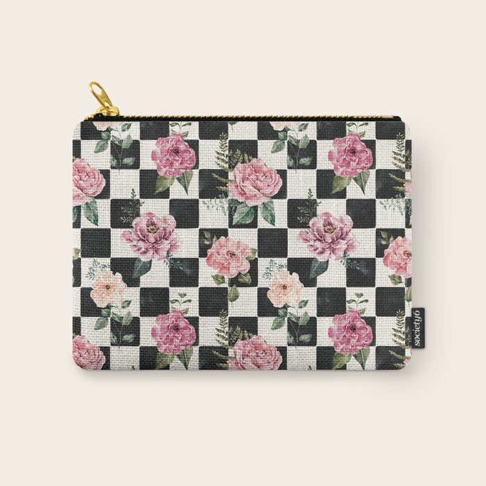 Moonlit Hollow Vintage Checkered Floral Carry All Pouch Gallery Image 1