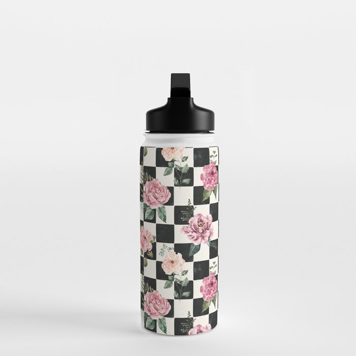 Moonlit Hollow Vintage Checkered Floral Water Bottle Gallery Image 3