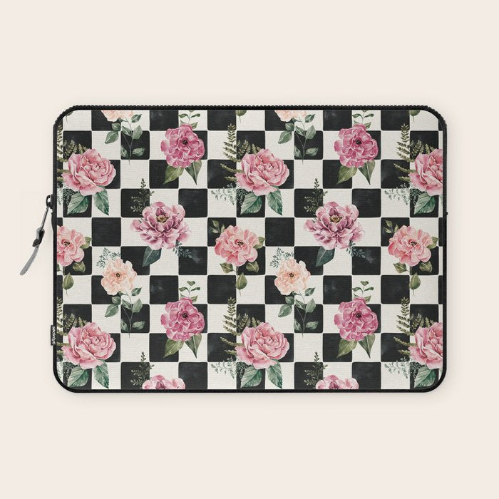 Moonlit Hollow Vintage Checkered Floral Laptop Sleeve Gallery Image 1