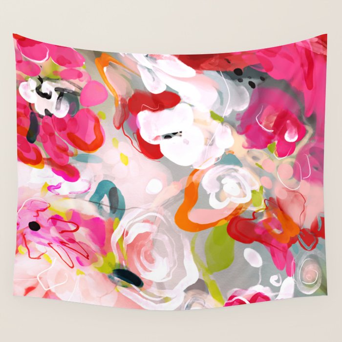Dream flowers in pink rose floral abstract art Wall Tapestry Gallery Image 4