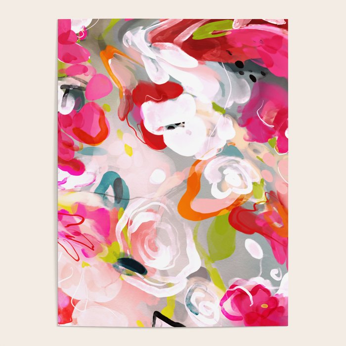 Dream flowers in pink rose floral abstract art Poster Gallery Image 1