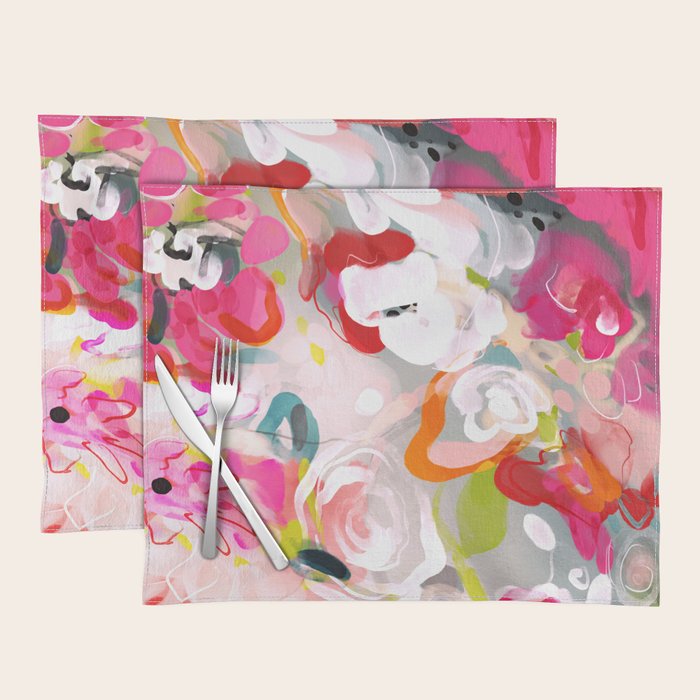 Dream flowers in pink rose floral abstract art Placemat Gallery Image 1