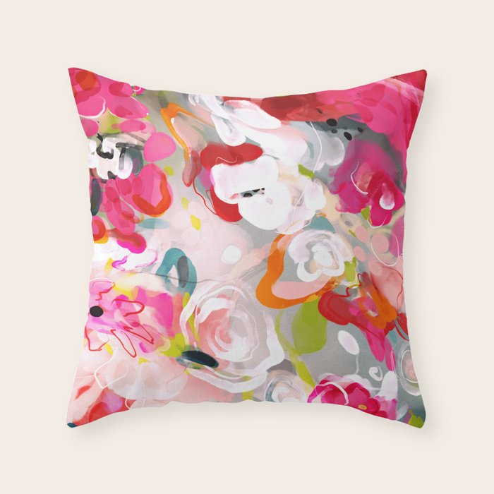 Dream flowers in pink rose floral abstract art Throw Pillow Gallery Image 6