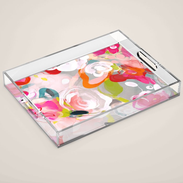 Dream flowers in pink rose floral abstract art Acrylic Tray Gallery Image 1