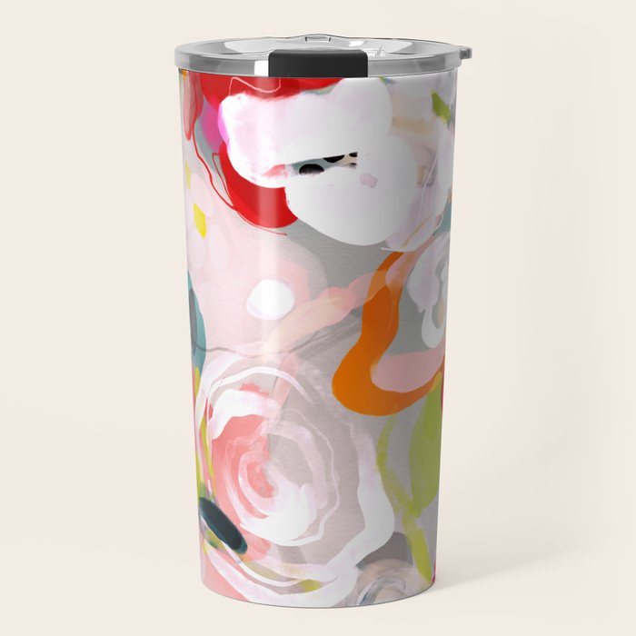 Dream flowers in pink rose floral abstract art Travel Mug Gallery Image 1
