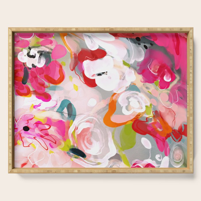 Dream flowers in pink rose floral abstract art Serving Tray Gallery Image 1