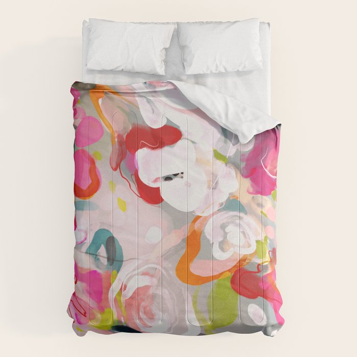 Dream flowers in pink rose floral abstract art Comforter Gallery Image 1