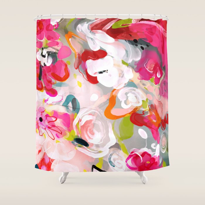 Dream flowers in pink rose floral abstract art Shower Curtain Gallery Image 1