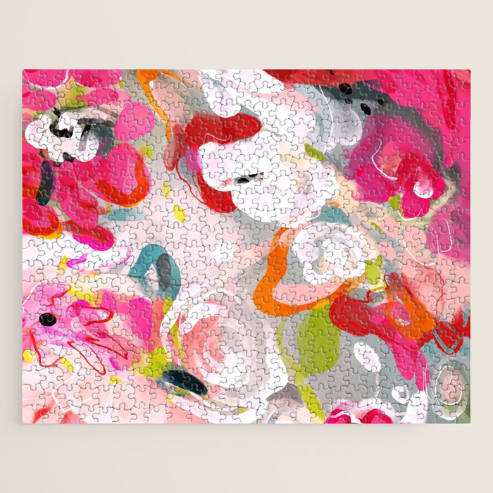 Dream flowers in pink rose floral abstract art Jigsaw Puzzle Gallery Image 1