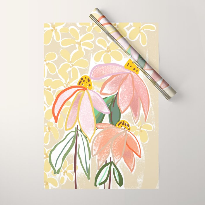 Chalky coneflowers still life Wrapping Paper Gallery Image 1