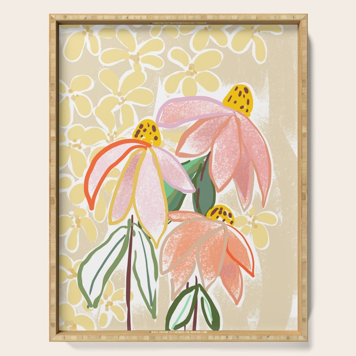 Chalky coneflowers still life Serving Tray Gallery Image 1
