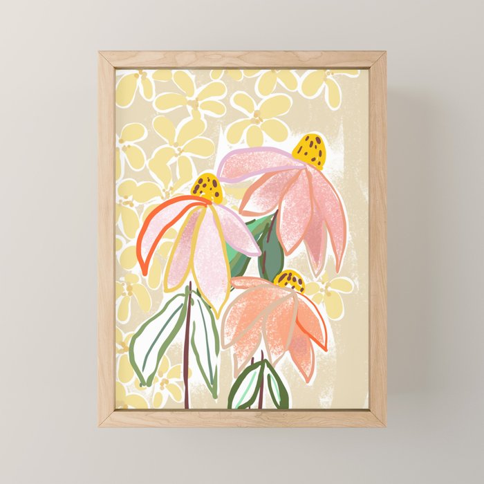 Chalky coneflowers still life Mini Art Print Gallery Image 1