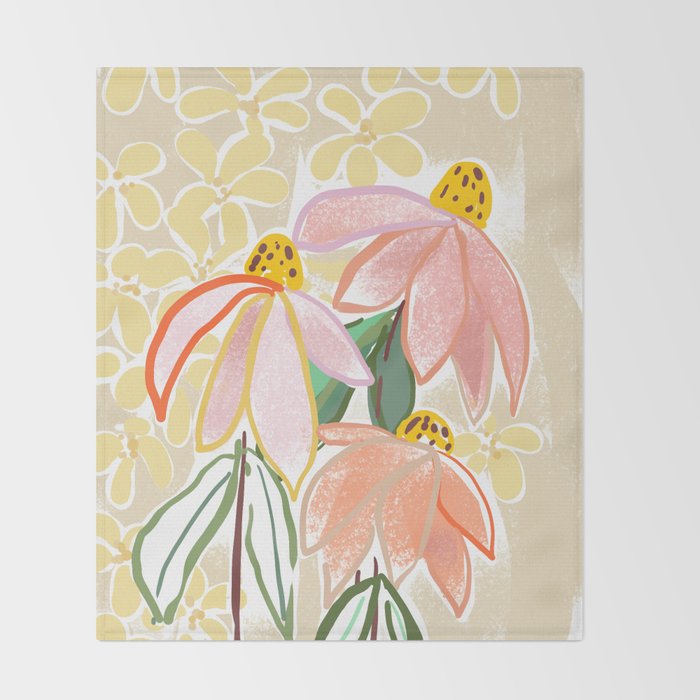 Chalky coneflowers still life Throw Blanket Gallery Image 2