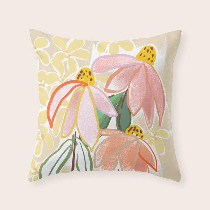 Chalky coneflowers still life Throw Pillow Gallery Image 6