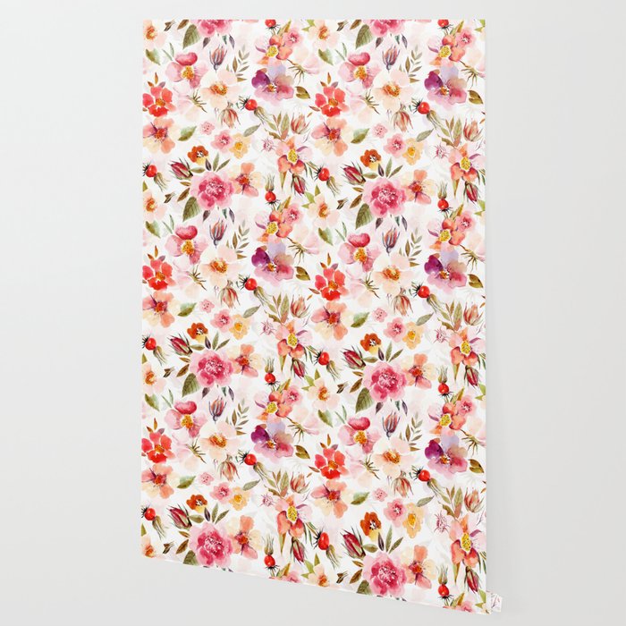 Hygge Watercolor Midsummer Dogroses Pattern  Wallpaper Gallery Image 2