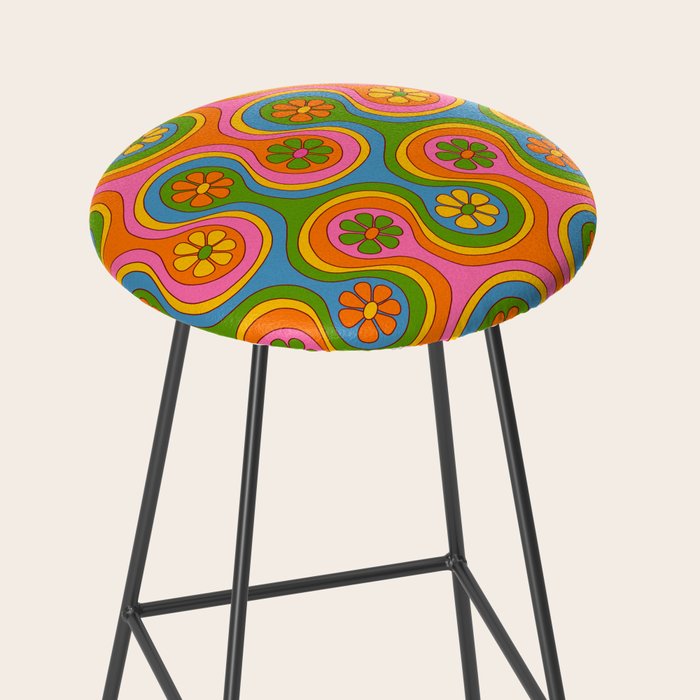 Groovy 60s Midcentury Modern Flower Pattern Stool Gallery Image 2