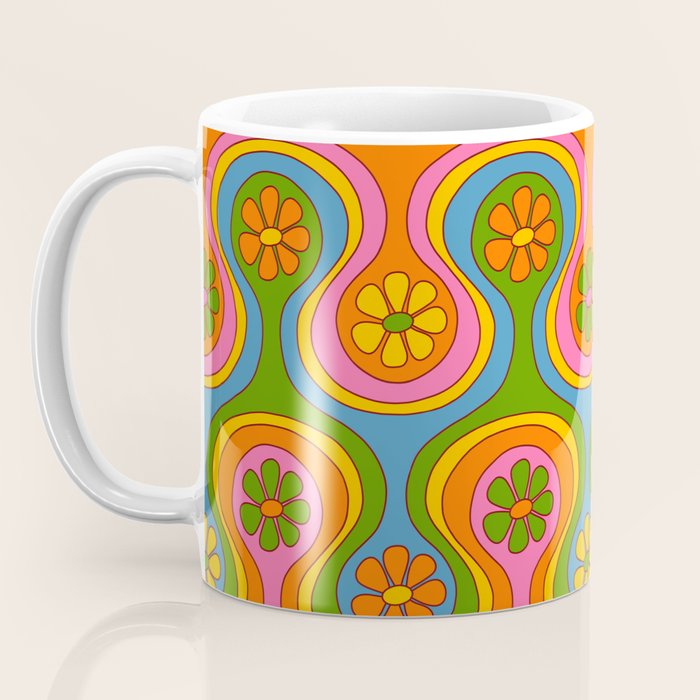 Groovy 60s Midcentury Modern Flower Pattern Coffee Mug Gallery Image 3
