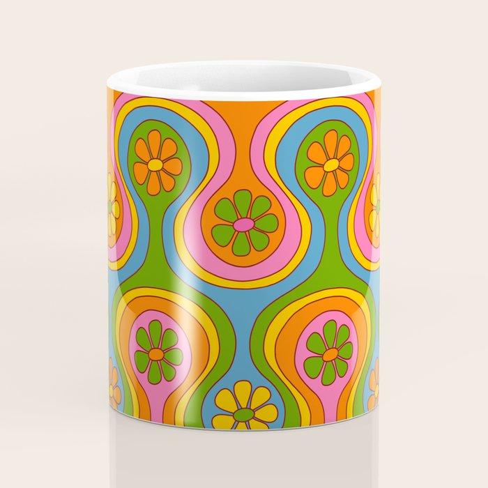 Groovy 60s Midcentury Modern Flower Pattern Coffee Mug Gallery Image 4