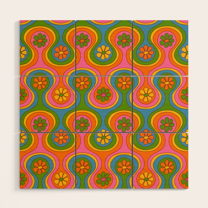 Groovy 60s Midcentury Modern Flower Pattern Wood Wall Art Gallery Image 1
