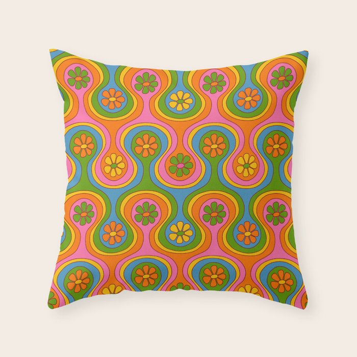Groovy 60s Midcentury Modern Flower Pattern Throw Pillow Gallery Image 6