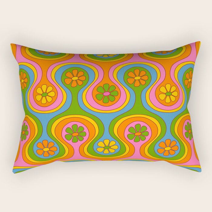 Groovy 60s Midcentury Modern Flower Pattern Rectangular Pillow Gallery Image 2